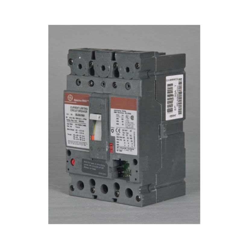 GE Spectra RMS™ SEDA36AT0100 Type SED Standard Continuous Load Current Limiting Molded Case Circuit Breaker With Tracking Short Time, 600 VAC, 100 A, 14 kA Interrupt, 3 Poles, Electronic LSI/Interchangeable Trip